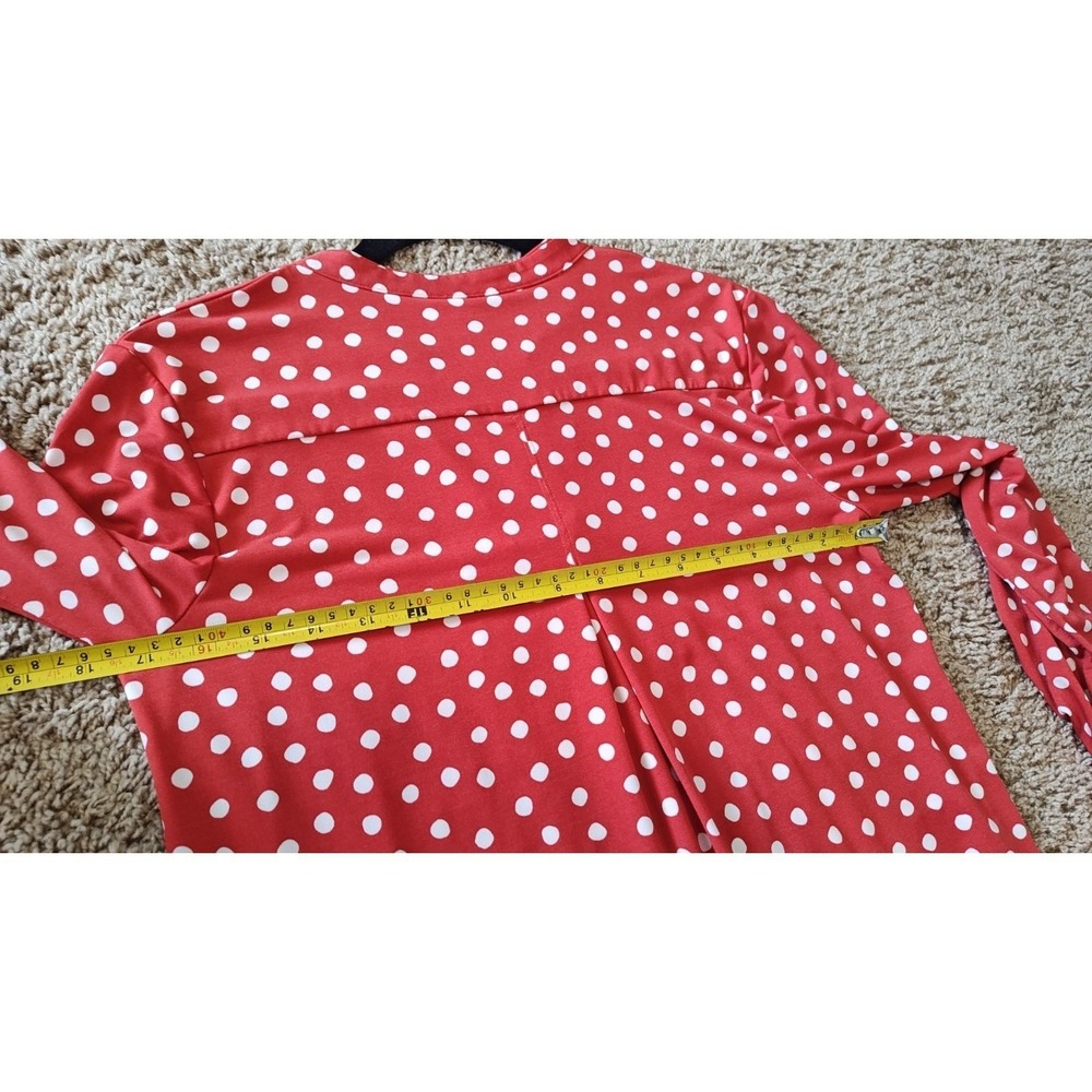 Cato Women Blouse Small Red White Polka Dot Split-Neck Tunic Top Y2K Tab Sleeves - Picture 11 of 12